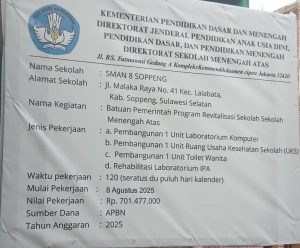Dugaan Pemotongan Anggaran Revitalisasi SMAN 8 Soppeng, Proyek Rp701 Juta Disorot Publik